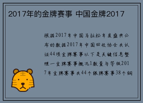 2017年的金牌赛事 中国金牌2017